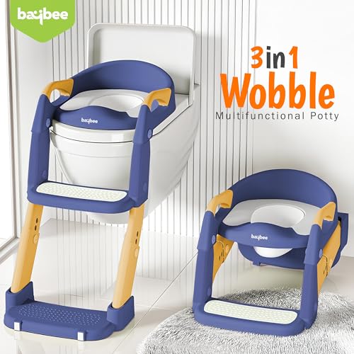 Image of Baybee Lumi 3 IN 1 Baby Potty Seat for Kids with Ladder | Foldable Western Toilet Seat with Step Stool & Adjustable Height | Portable Potty Training Seat | Toilet Chair for Kids 1 to 8 Years (Blue)