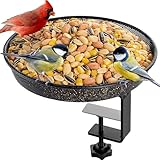 iBorn Deck Bird Feeders for Outdoors,Platform Bird Seed Tray with 5.5 lbs Capacity,Balcony Porch Railing Bird Feeder, Drainage Mesh Holes,Tilt-Proof, Windproof, Anti-Loosen, Easy to Refill&Clean,Black