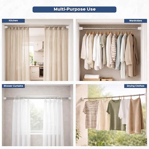 Image of Homestrap Extendable Curtain Rod (80-150 cm) | Multipurpose, rustproof & Adjustable Tension Rod with Strong Grip | Stainless Steel Rod for Windows, Shower, Wardrobe & Drying Clothes