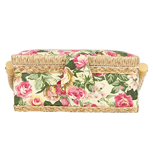 Tissu de ménage artisanat à la main panier à coudre fil aiguille boîte de rangement organisateur Kit de couture boîte de rangement avec plateau amovible(Garden rose)
