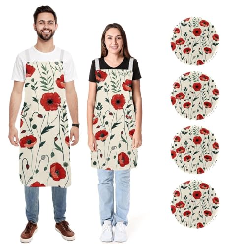 Tabliers de cuisine motif coquelicots idée cadeau duo