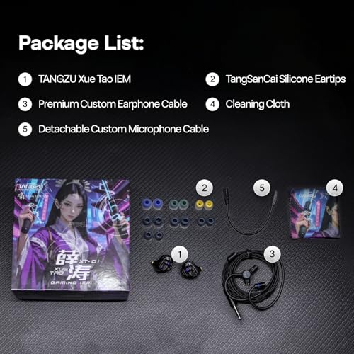 Image of Linsoul TANGZU Xue Tao Gaming IEMs, HiFi Wired Earbuds with Detachable Mic,10mm Glass Diaphragm Driver in Ear Monitor,with 2Pin Detachable OFC Cable for Audiophile Gamers (TypeC MIC)