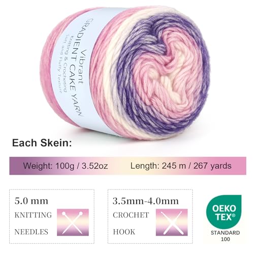 Image of Aeelike Gradient Yarn for Crocheting, 3 Skeins Cake Yarns 100g (3.52 oz) 245m (267 Yards) # 3 Light Weight - Super Soft Ombre Fairyland Yarns for Making Colorful Crafts, Purple Gradient