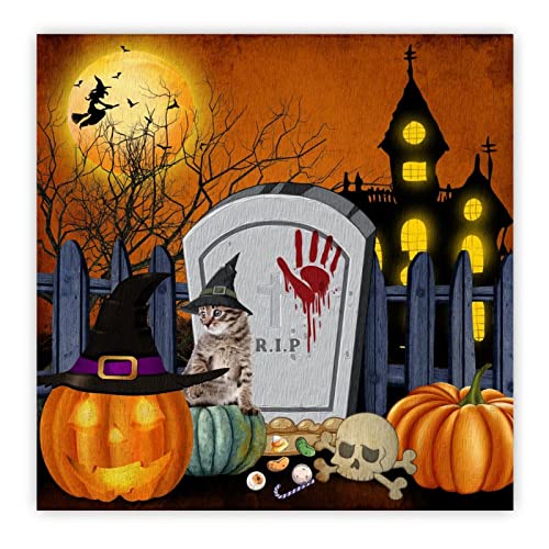 Panneau en bois Halloween sorcière et chat pour décoration murale rustique