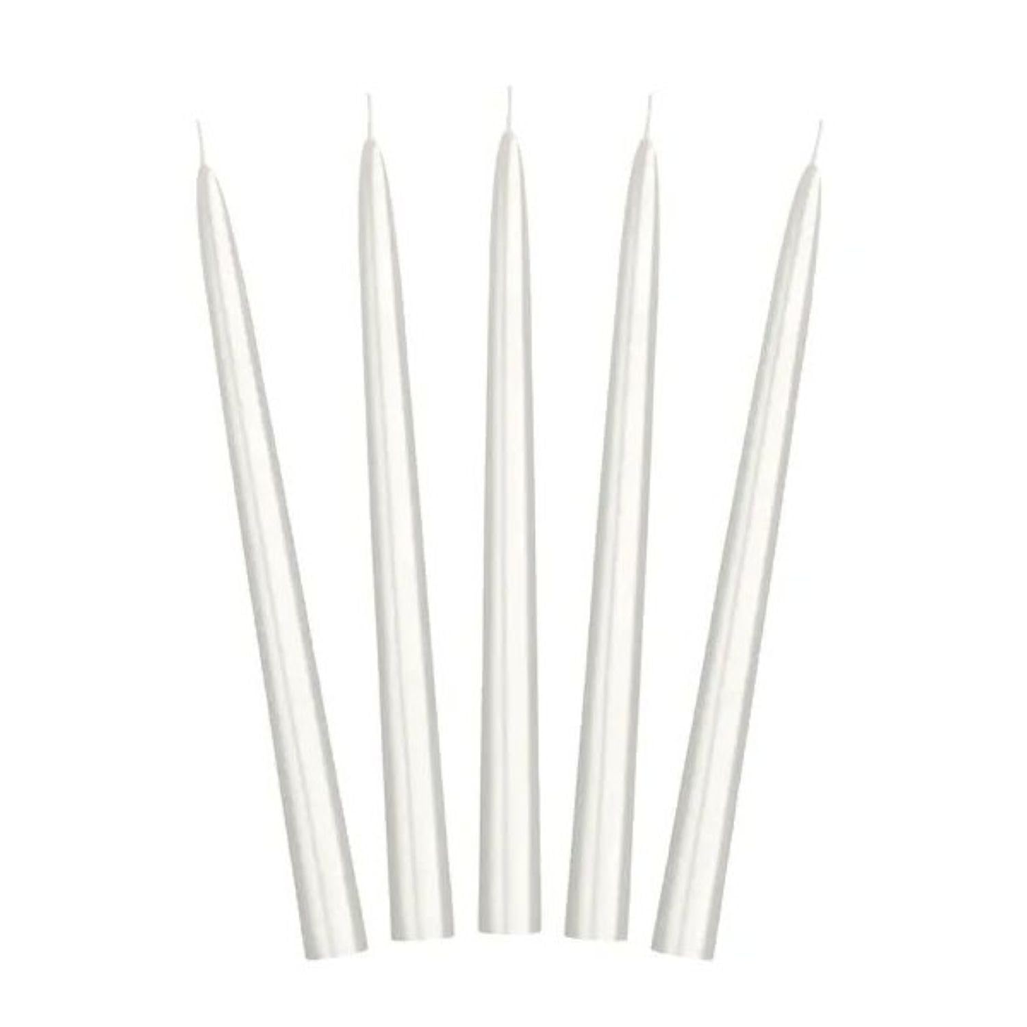 PartyDeco SKMET-070M - Table Candle/Taper Candle - Tapered Up - 24 cm - Glossy White - Pack of 10