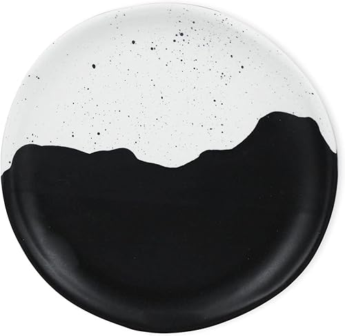 Miniatura 2 de roro Platos de cerámica hechos a mano para aperitivos y ensaladas, juego de 2, crema moteada, 7.5 pulgadas, diseño único esmaltado YinYang blanco y