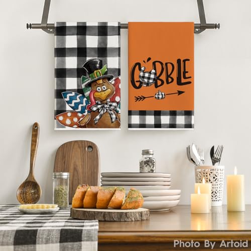 Artoid Mode DISHTOWEL-THANKSGIVING-4075-2PC-007-RE Buffalo Plaid Turkey Thanksgiving Kitchen Towels Dish Towels thumb #1