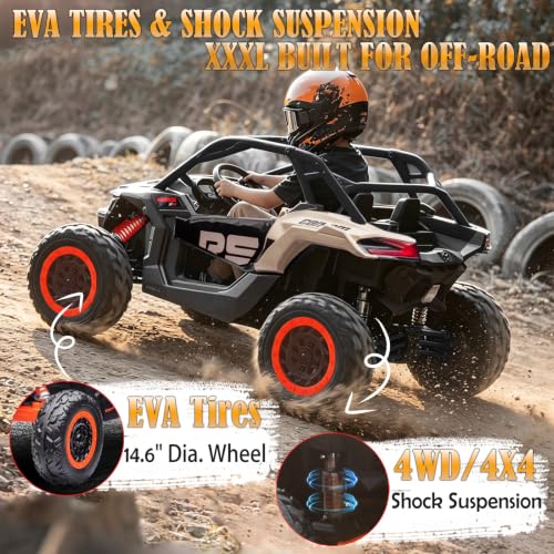 Image of NEWQIDA XXXL 24V Ride on Toys for Big Kids Licensed CAN-AM Maverick UTV 2 Seater Ride on Car with Remote Control 4WD Electric Vehicles Ride on Truck Car, EVA Tires, Shock Absorber, Up to 5MPH, Black