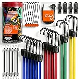 HORUSDY 31-Piece Premium Bungee Cords Assortment Jar, Includes 10”,18”,24”,32”,40” Bungee Cords, 6“ Zip Ties, 8”Canopy/Tarp Ball Ties and Crocodile Mouth Tarp Clips