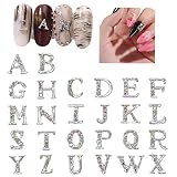 52Pcs Nail Charms Rhinestones Letters Nail Stud,HOINCO Silver Letter Charms for Nails Alphabet Nail Gems 3D Nail Rhinestones Letters Alloy Letters Nail Jewels Nail Charms for DIY Nail Art Decoration