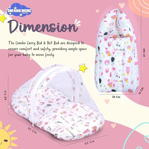 Image of Baby Bedding Set for New Born Baby Sleeping Bag, Mosquito Net Bed Suitable Upto 6 Months Babies (Panda Pink)