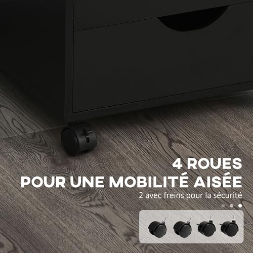 Caisson Bureau Mobile 5 Tiroirs MDF Noir, HOMCOM