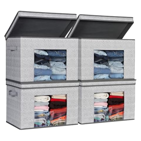 Univivi Foldable Fabric Storage Boxes Large Storage Bins with Lids [4-Pack] Collapsible Storage Cubes Organizer Containers Organization Baskets for Home, Bedroom, Closet (Gray, 17“ x 12” x 12") Cover