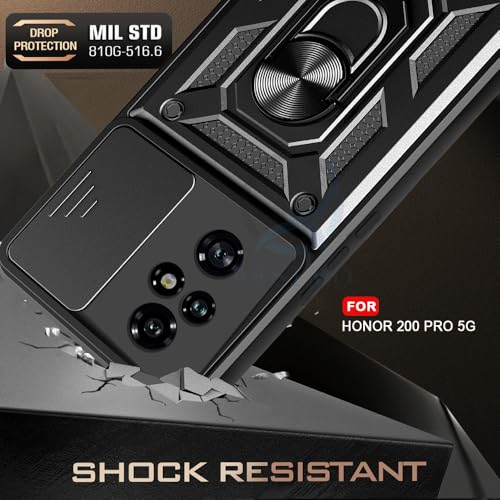 Image of AESTMO Tough Armor Honor 200 Pro 5G Bumper Back Case Cover | Ring Holder & Sliding Camera Shield Cover | 360 Degree Protection Back Case Cover for Honor 200 Pro (Black)