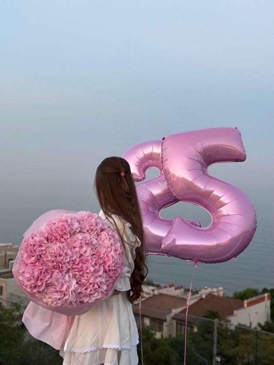 Image of 5 Balloon Numbers Birthday Decorations, 40In Pink Balloons for Men Women | Eye-catching Appearance, Perfect Decorative Centerpieces, Convenient Self-sealing Structure, Widely for Various Occasions