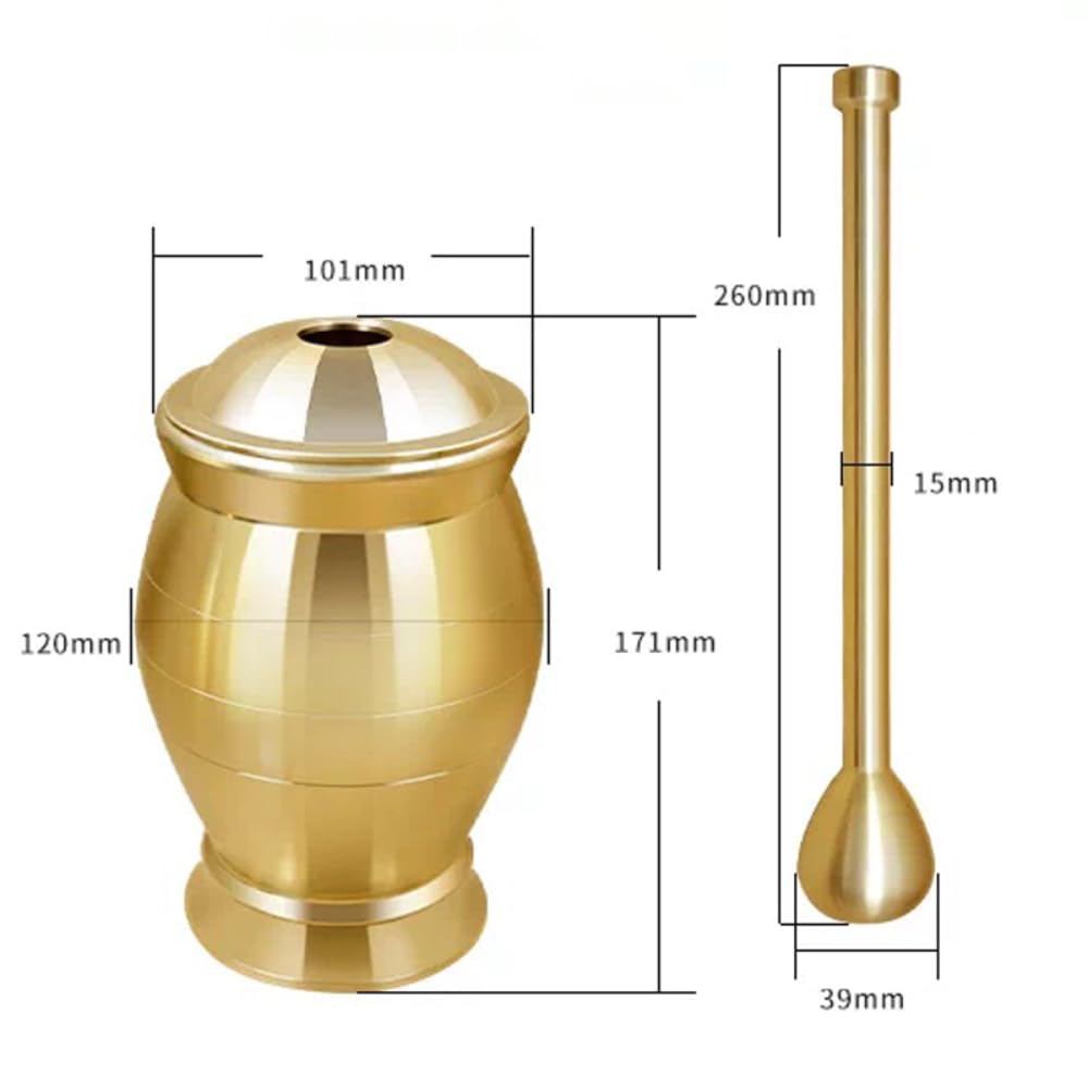 Mörser- Und Stößel-set Aus Messing, Manuelle Mühle, Mörser Und Stößel Mit Deckel, Gleichmäßiges Mahlen Ohne Ecken Und Kanten, Robust, Massiv Und Poliert, Für Gewürze, Knoblauch, Nüsse