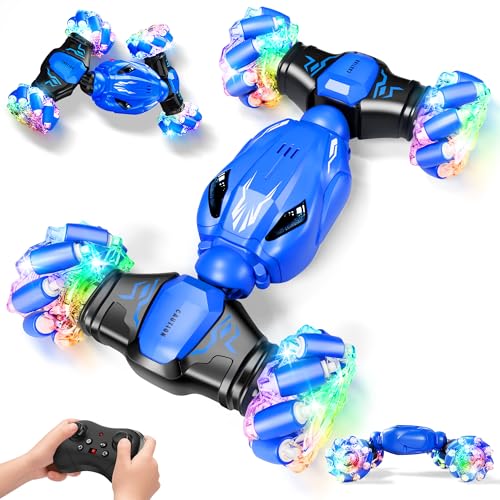 Remote Control Car, 4WD Rc Stunt Car 360 degree Rotate Transform,22KM/H Off Road Drift, Colorful LED Wheel, 2.4Ghz All Terrains RC Cars for Kids, Boys Girls Toys Christmas Birthday Gift for 4-7 8-12