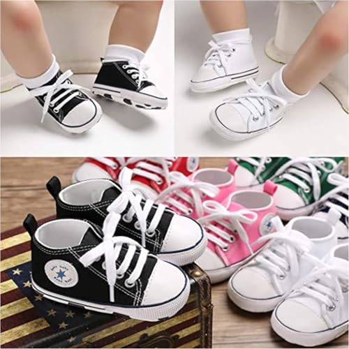 Image of Unisex Baby Boys Girls Shoes, Newborn Infant Non-Slip Canvas Denim High Top Sneakers, Toddler First Walkers Shoes