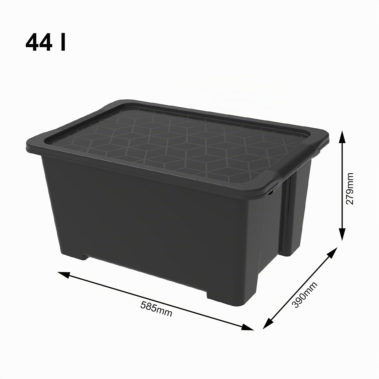 Rotho Evo Easy - Scatola portaoggetti con coperchio, 44 l, in plastica (PP riciclato), 44 l, 58,5 x 39,0 x 27,9 cm, colore: Nero