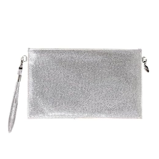 Boutique De FGG Bolsa clutch envelope de strass para mulheres, festa de casamento, noite, cristal, bolsa carteiro, bolsa carteiro, mini, Prata, Small