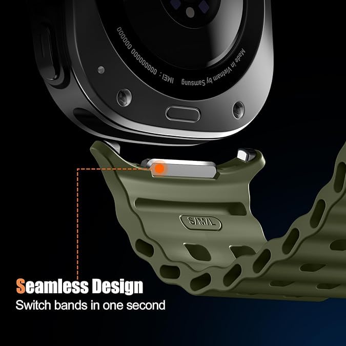 Image of CERLINK Ocean Silicone Sport Bands For Samsung Galaxy Watch Ultra 47MM Band, Adjustable Breathable Soft Waterproof Strap For Galaxy Watch 7 Ultra