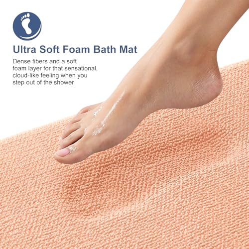 Image of OLANLY Thick Memory Foam Bath Mat Rug 30x20, Extra Soft Absorbent Bathroom Rug, Quick Dry Bath Mats, Non-Slip, Machine Washable Carpet for Bathroom, Tub and Shower, Home Decor Accessories, Peach