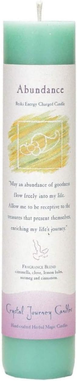 Crystal Journey Reiki Charged Herbal Magic Pillar Candle - Abundance - Made with Aromatherapy Essential Oils Clove, Citronella, Lemon Balm, Cinnamon, and Nutmeg