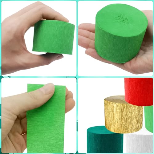 Image of Crepe Paper Streamers 6 Rolls 492ft, Crepe Paper Christmas Decorations Red Green White Gold Party Streamers for DIY Gift Wrapping Birthday Party Decor, 1.77 Inch x 82 Ft /Roll