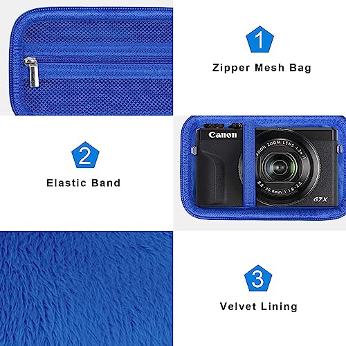 Canboc Carrying Case for Canon PowerShot G7 X Mark II/ G7 X Mark III / G5 X Mark II / G7X Digital Camera, Point and Shoot Vlogging Camera Bag, Zipper Mesh Pocket fits USB Cable, Batteries, Blue