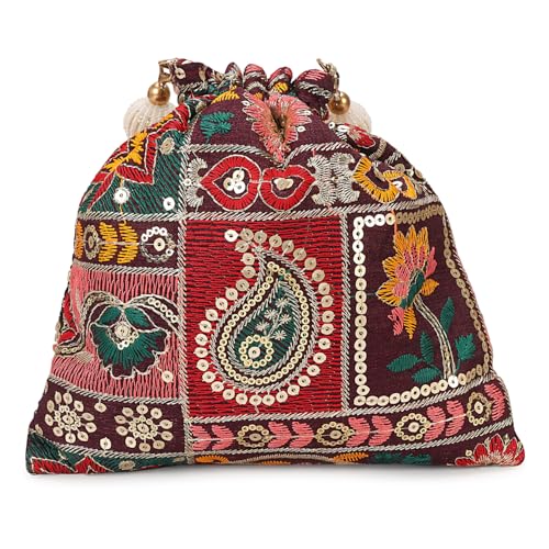 Image of LONGING TO BUY Indian Ethnic Pearls & Sequence Potli Bag for Women, Wedding Potli Bag and For Ethnic Wear