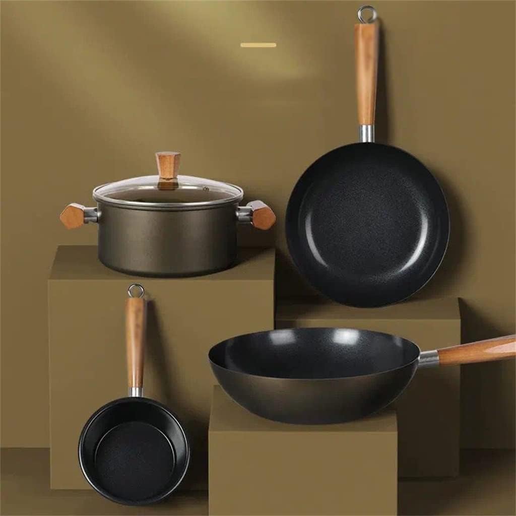 cookware set Pot Set Set Wok Soup Pot Milk Pot Ceramic Non-stick Pot 4-piece Set With Cover Kitchen Cooking Pot (Color : A, Size : As the picture shows) (A As the picture shows)