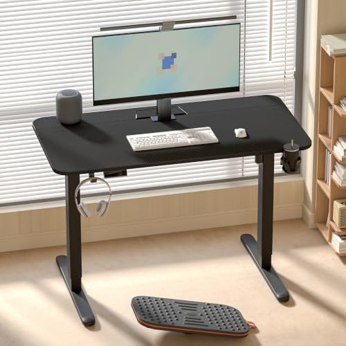Image of Standing Desk with Hidden Cable Management Tray,48x24,Black | Stable No Wobble Sit Stand Desk with Memory Presets & Anti-Collision,Whole-Piece Desktop,Quiet Motor,for Home Office