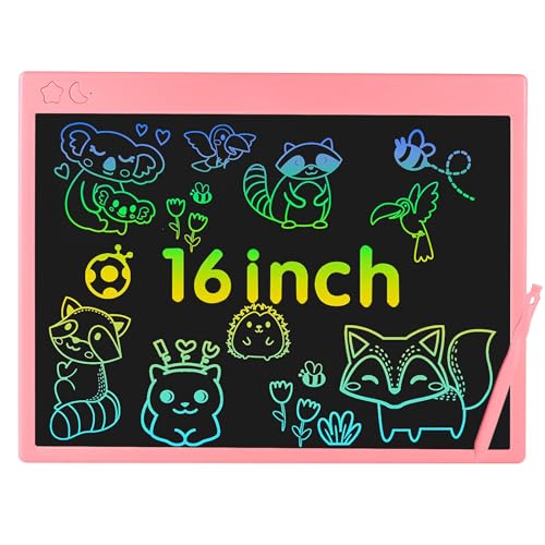 Image of proffisy Plastic Colourful Screen LCD Writing Tablet 16 Inch USB Rechargeable Electronic E-Note Scribble Board for Kids and Adults at Home (Pink)