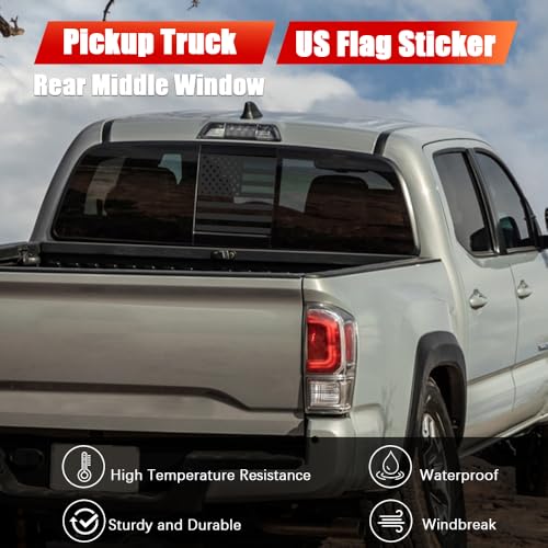 Image of USA Flag Decal for Truck,Car and Pickup Rear Window - American Decal for Toyota Tacoma 2016-2024 (Black-TKM)