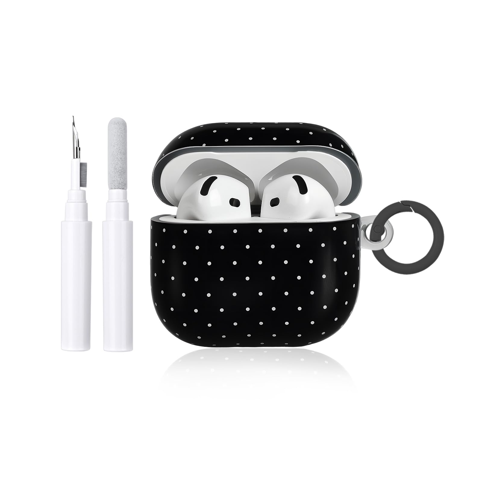 Etui AirPods 4 z zestawem do czyszczenia, ładny wzór w kropki dla dziewcząt i kobiet brelok odporny na wstrząsy futerał na AirPods 4. generacji -czarny