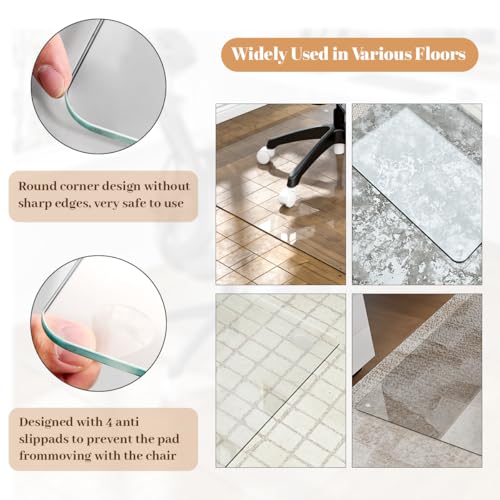 Image of [Tempered Glass] 36 inch x 46 inch Glass Office Chair Mat for Carpet