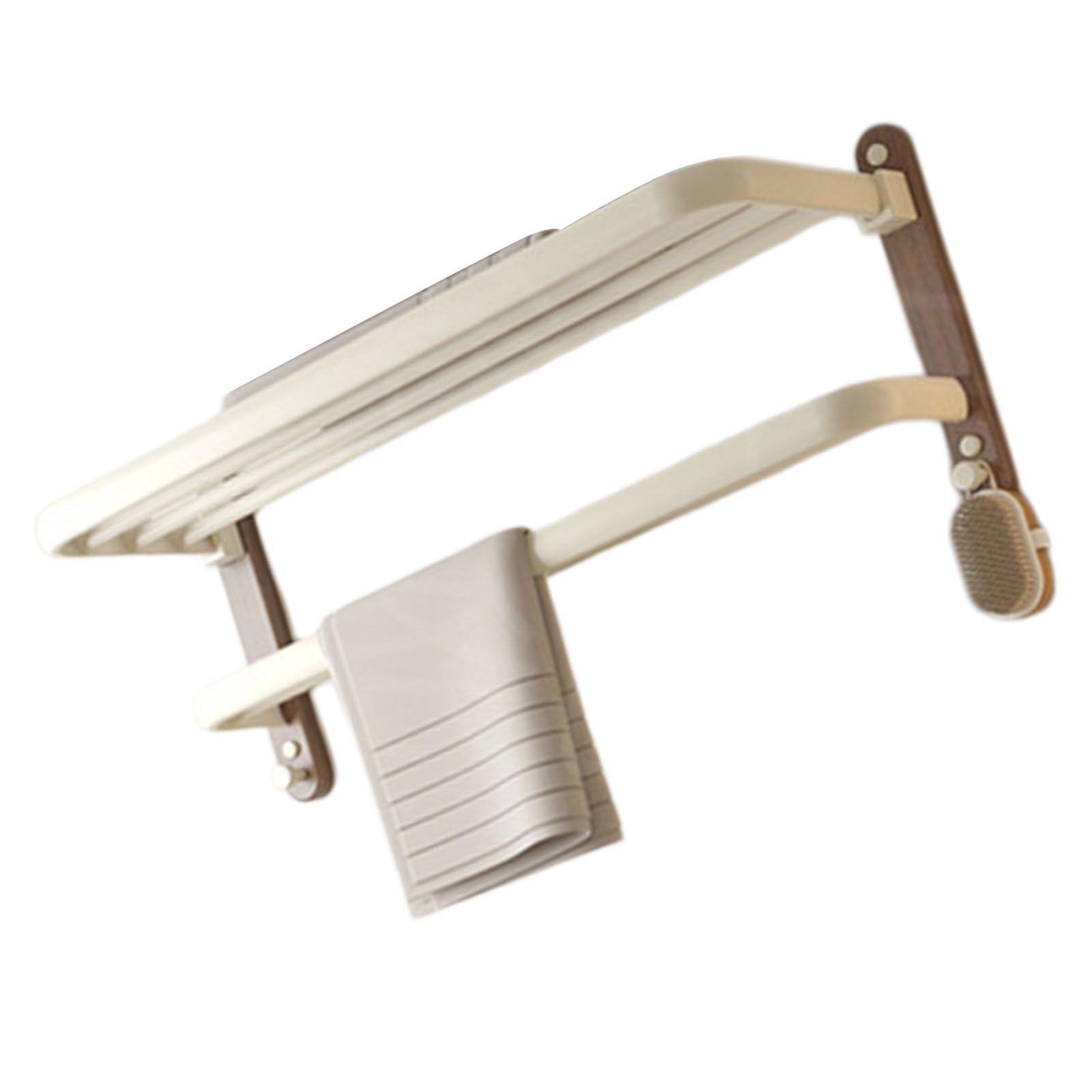 Contemporary Walnuts Bathroom Shelf Minimalists Styles Rustproof Towel Rack Space-Saving Hanger for Small Spaces Walnuts and Aluminum Bath Towel Rack