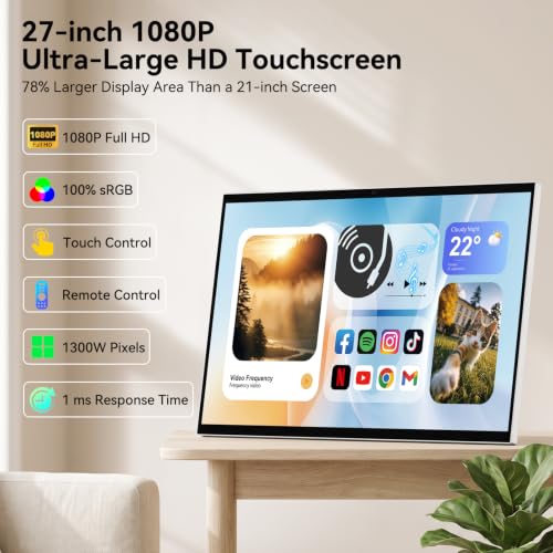 Image of GKG 27 inch Portable TV with Touch Screen Android Smart Display, 1080P
