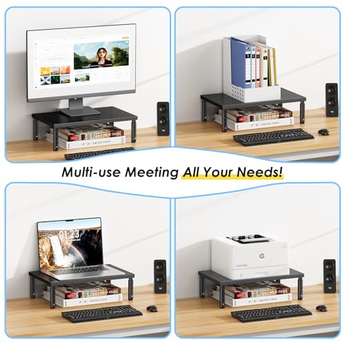 Image of ECOLOVI Adjustable Wood Computer Monitor Stand Riser, Office Desk Organizer and Accessories for Monitor, Laptop, PC, Printer, Office Desk Accessories Workspace Organizer for Home Office Supplies, Black