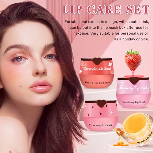 4pcs lip scrub and mask setstrawberry and honey pot lip balmreduces lip lines lip exfoliator scrub and moisturizerrepair beebalm lip balm and lip scrub setlip mask overnight