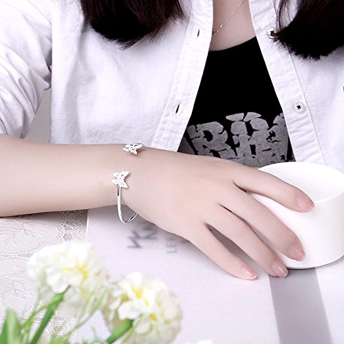 Halawly 925 Sterling Silver Cuff Bracelets for Women Girls Cute Butterfly Bracelet - Image 6