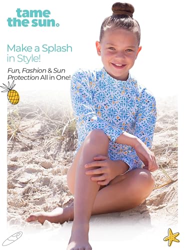 Image of One Piece Girls Swimsuit Long Sleeve UPF 50+ Rash Guard with UV Protection