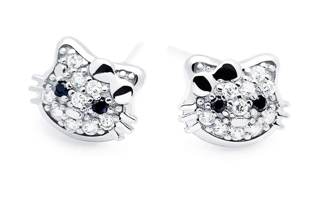kaguoy silver earrings for women, girls earrings studs, 925 Sterling Silver Multicolour pave Zirconia small cat stud earrings, cute Cat Earrings For Women Girls kids, birthday Jewellery Gift