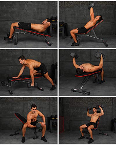 KingStone Adjustable Weight Benches for Full Body Workout with Ultra-wide Frame Strength Training Incline Flat Decline Exercise Workout Benches Press for Home Gym Black