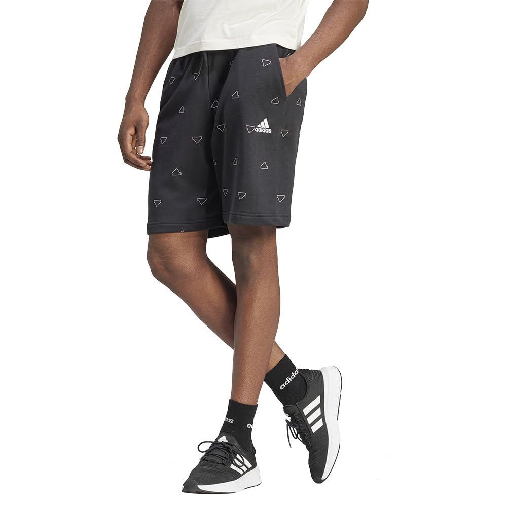 adidas Men's Seasonal Essentials Monogram Graphic Shorts, Black/White, XL
