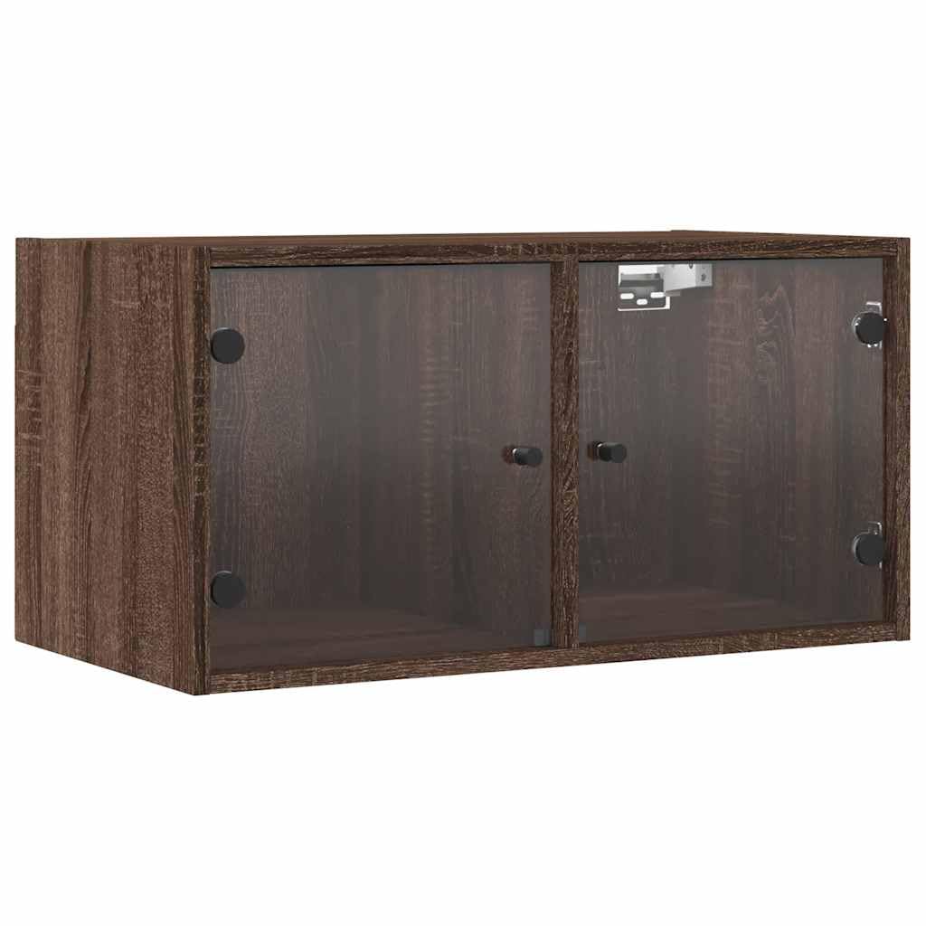 Wandschränke mit Glastüren 2 Stück Braun Eichen-Optik für Aufbewahrung im Wohnzimmer Büro Schlafzimmer Flur mit viel Stauraum und Stabiler Holz- und Glaskonstruktion
