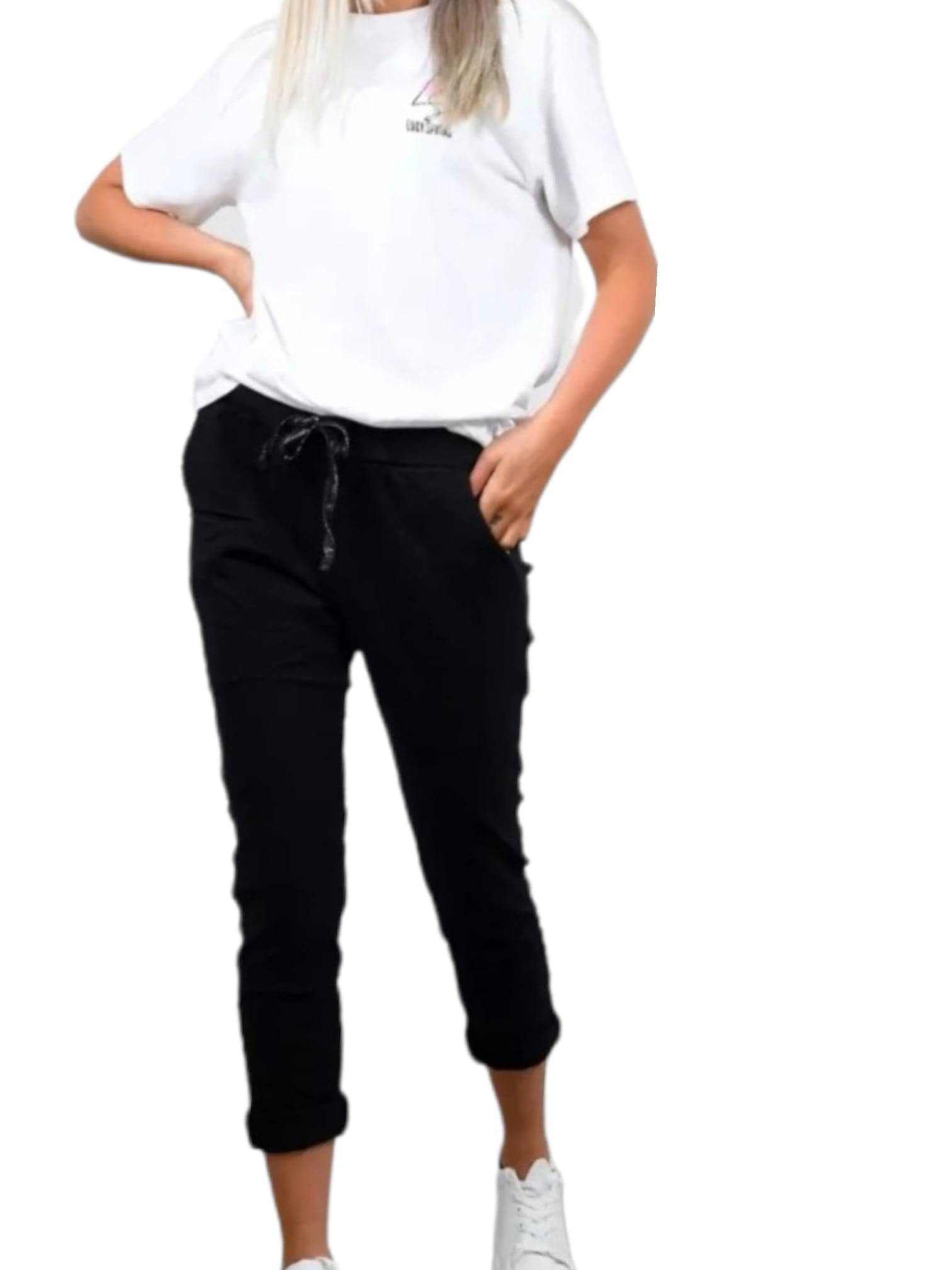 CHLOE &ndash; Pantaloni Donna Vita Elastica In Cotone Stretch &ndash; WHITE &ndash; Divise Mediche Sanitarie
