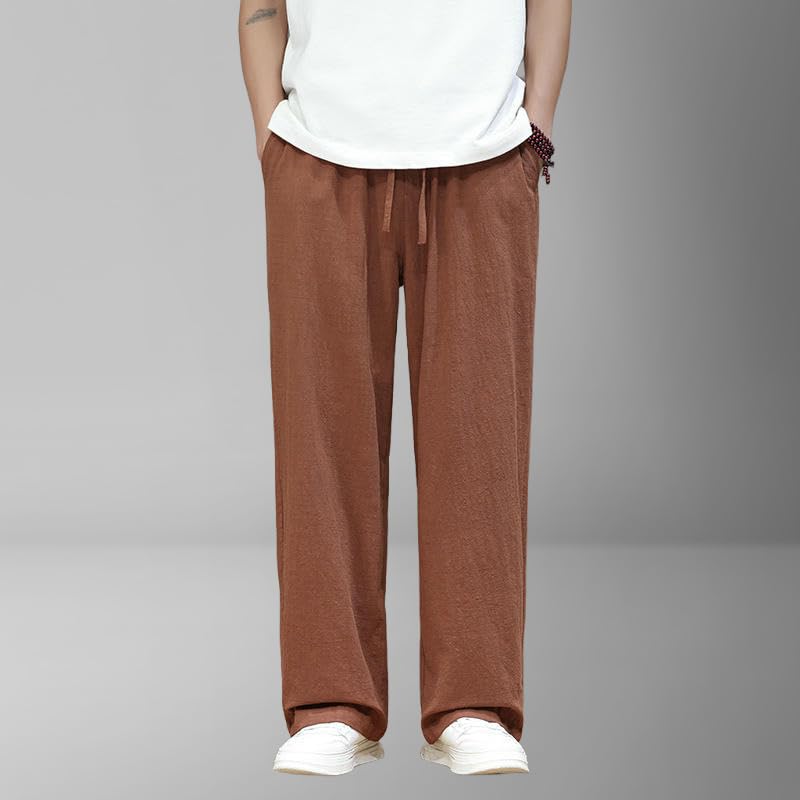 Men's Summer Chinese Style Solid Retro Linen Straight Trendy Casual Pants 6