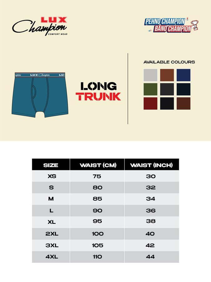 Image of Lux Champion Men's Long Trunk | 100% Super Combed Cotton | Breathable, Light & Comfortable Underwear | Pack of 3 (Color May Vary)