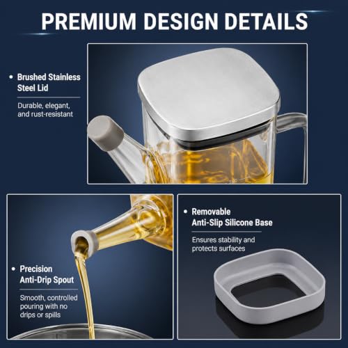 Image of Borosilicate Glass Oil Dispenser Bottle with Handle, Square | 750ml, Oil and Vinegar Dispenser, Includes Stoppers